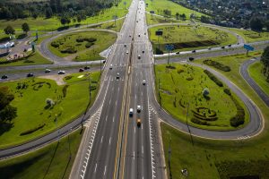 Top view of the ring road and the fork with cars in the city of Minsk.Belarus.